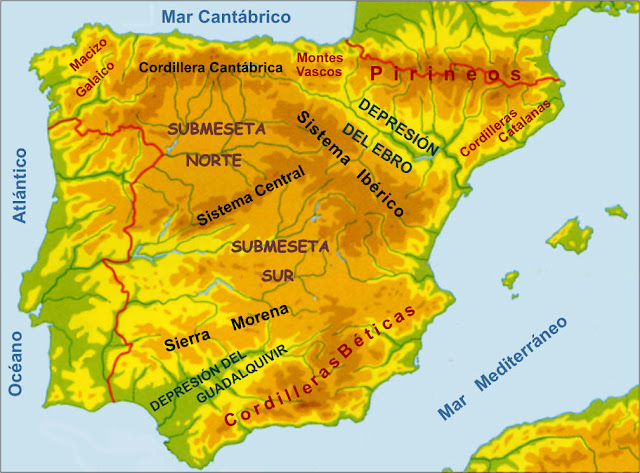 Resultado de imagen de MAPA RELIEVE DE ESPAÑA 3º PRIMARIA