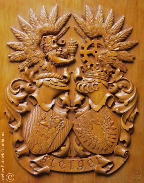 family coat of arms carved in wood