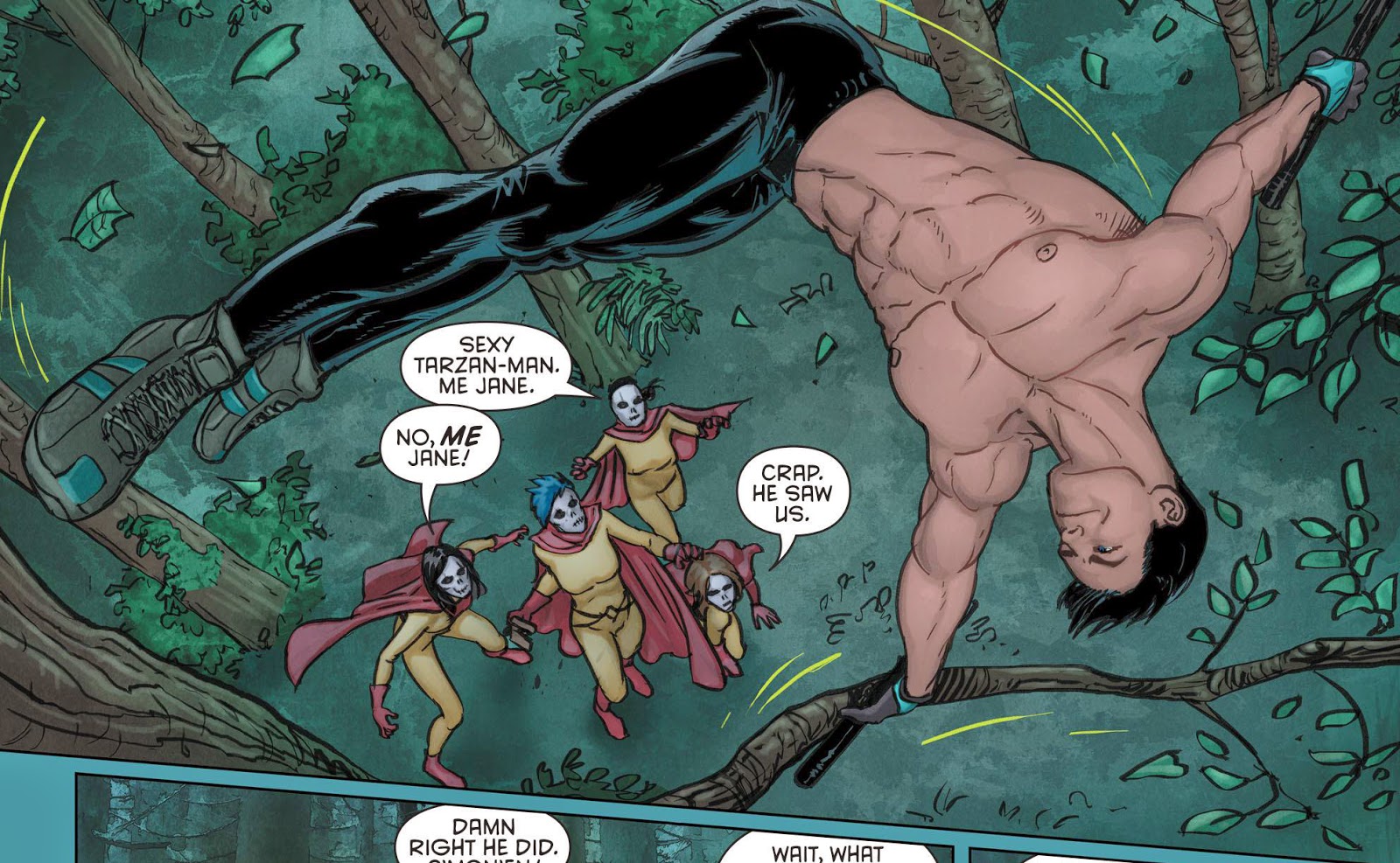 Shirtless Dick Grayson Being Chased By Girls.