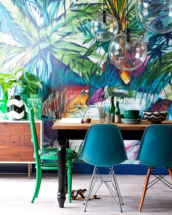 papel pintado tropical palmeras