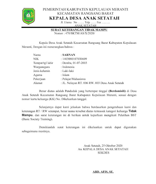 Contoh SURAT KETERANGAN TIDAK MAMPU DARI DESA/KELURAHAN Contoh SURAT KETERANGAN TIDAK MAMPU DARI DESA/KELURAHAN