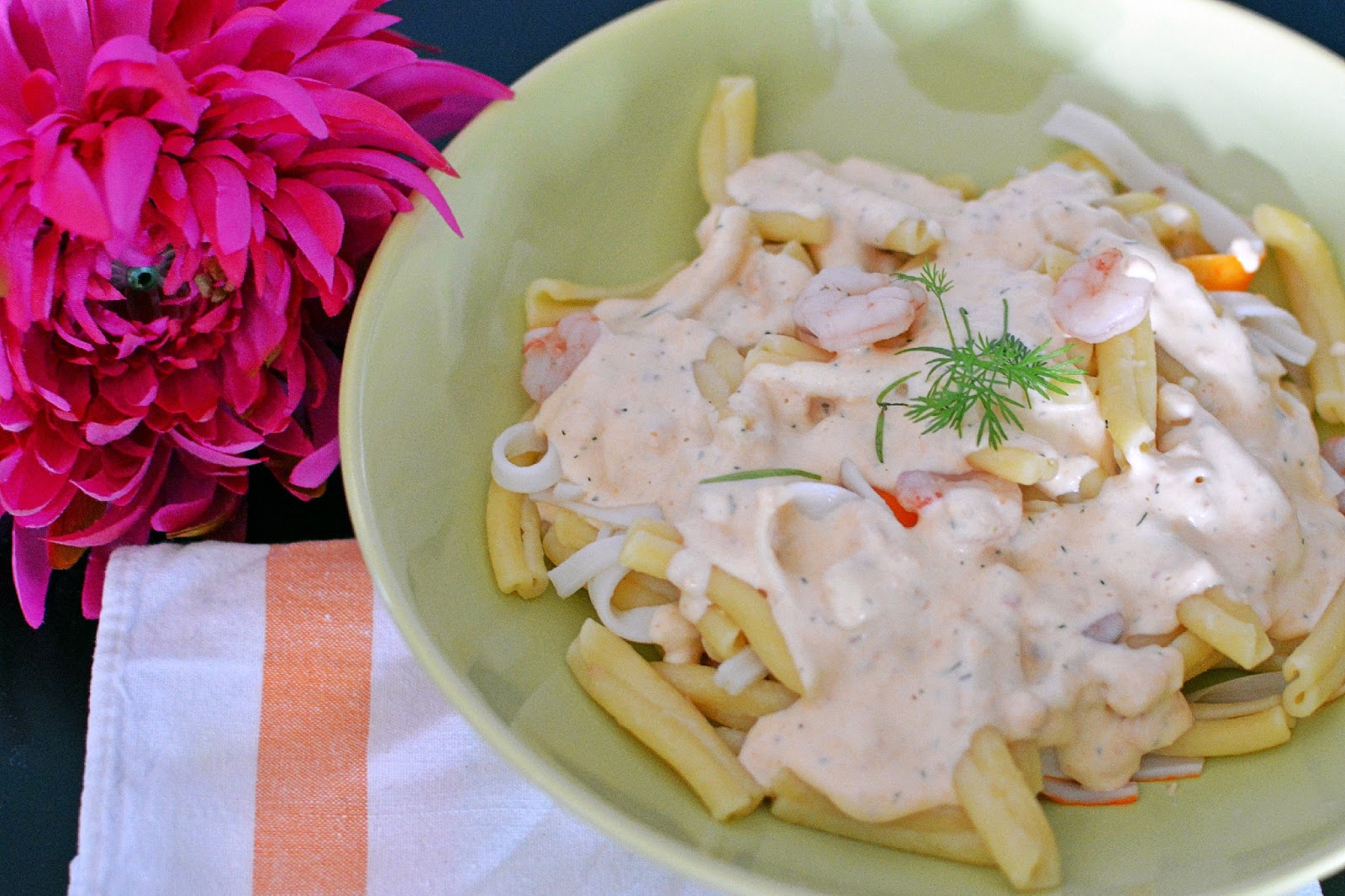 La cocina de Vifran Pasta con salsa de salmón y gambas