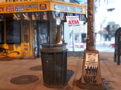 Rubbish bin and street pole outside a 1/24 scale model bodega.