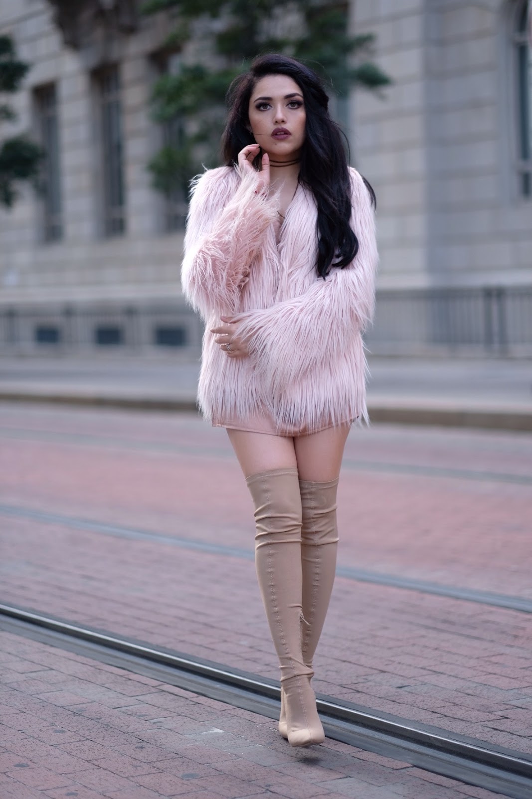 Baby Pink Faux Fur Nude Boots Ashley Meza Dalla