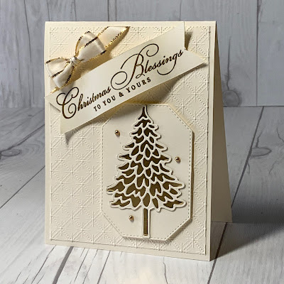 Christmas Card with embossed card front and a Gold Foil Christmas Tree