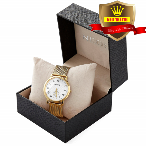 Đồng hồ nam Neos 1K7T6 thiết kế mặt đồng hồ to tròn với phong cách nam tính, kết hợp dây đeo kim loại dạng lưới màu vàng đem lại phong cách sang trọng cho phái nam.