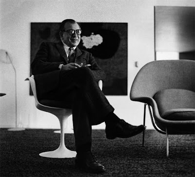 Eero Saarinen, c. 1958 in his Tulip Chair