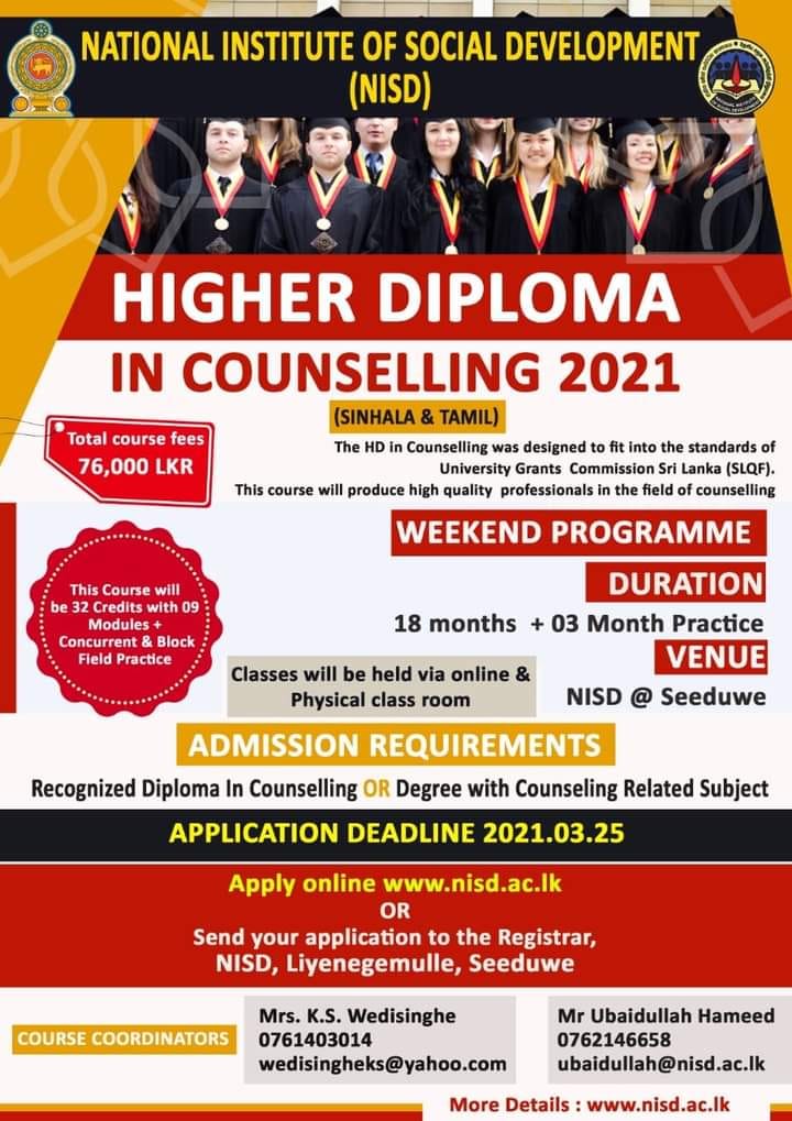 Higher Diploma In Counselling - Application 2021 NISD