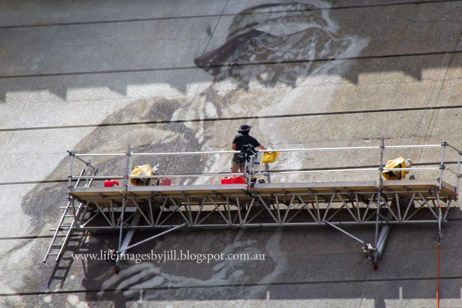 Life Images by Jill Painting the Wellington Dam wall mural, Western