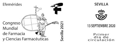 Filatelia - 13 Congreso Mundial de Farmacia - Sevilla 2021 - Matasellos Primer día de circulación