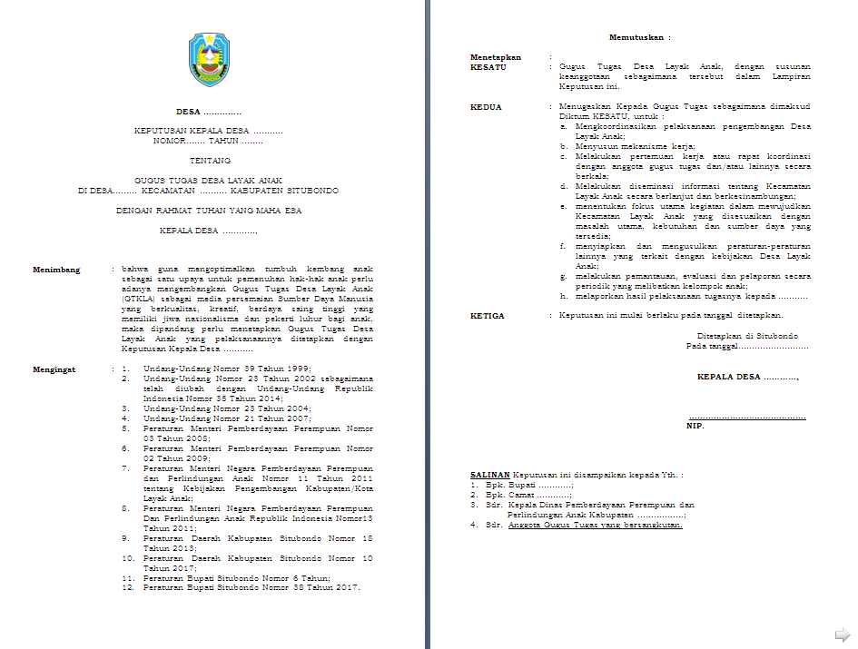 SK Gugus Tugas Desa Layak Anak