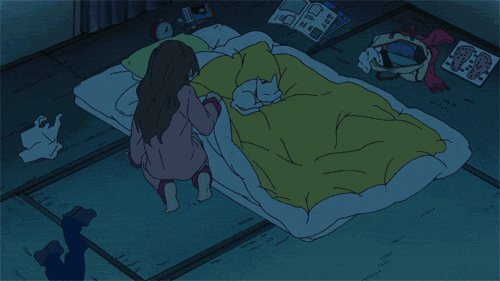 Funny Cat GIF • Cat lover trying not to disturb kitty sleeping on her bed Funny Cat GIF • Cat lover trying not to disturb kitty sleeping on her bed