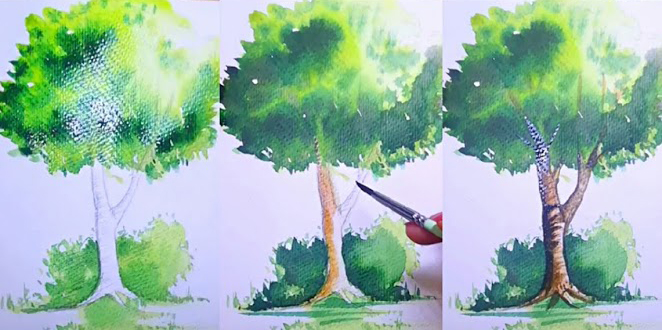 2How to draw a tree with watercolor step by step