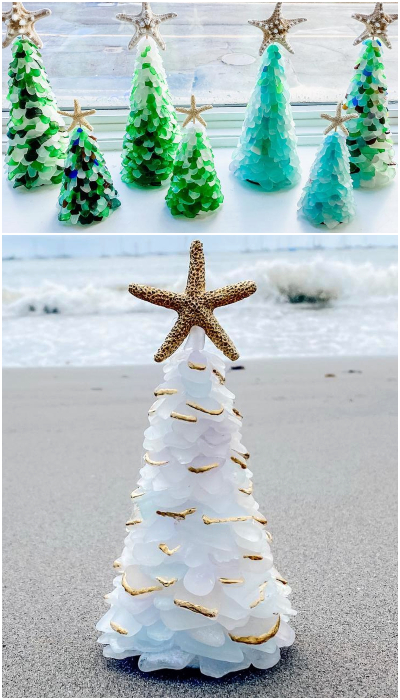 White Mini Cone Seaglass Christmas Tree