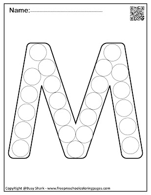 Letter M dot markers free preschool coloring pages ,learn alphabet ABC for toddlers