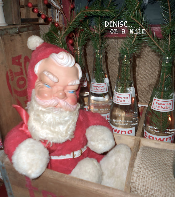 Vintage Santa and an old soda crate via http://deniseonawhim.blogspot.com