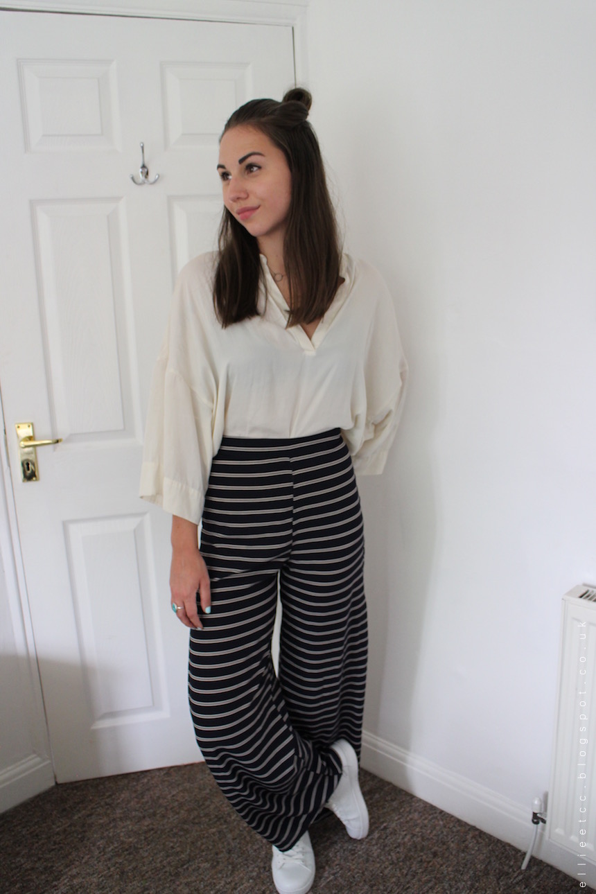 wide leg trousers, fashion, Nobody's Child, style, 70's, 70s, Zara, trainers, fringe bag, ASOS, high waisted, OOTD, outfit, 