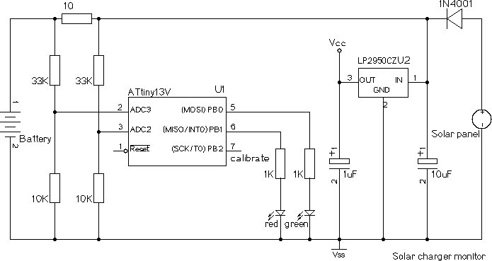 Wiring Schematic Diagram: Battery Charger Solar Panel Atmel ATtiny13V