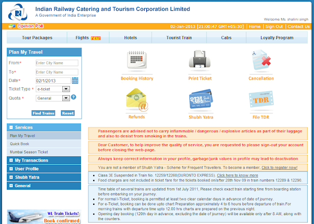 IRCTC Login Homepage