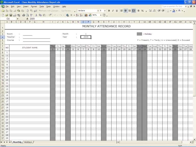 Monthly Attendance Sheet Report Templates For Employees