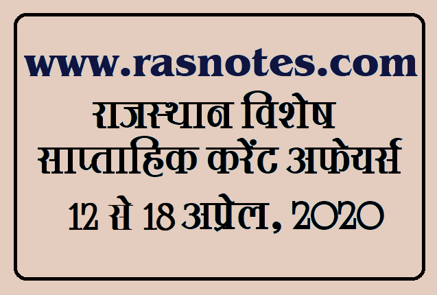 Rajasthan Special Current affairs in hindi pdf April 2020 Current GK