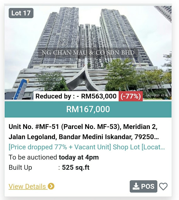 Contoh listing lelong dah drop harga rezab sehingga 77% (RM563,000)