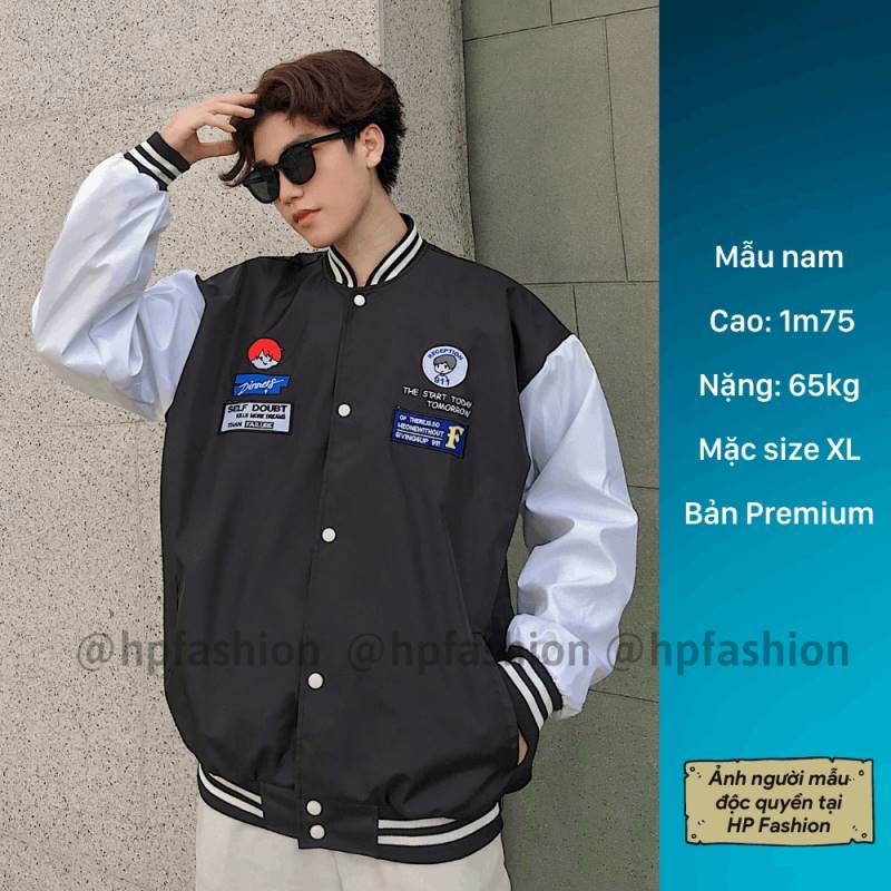 Áo bomber Varsity form rộng DINNER vải dù cao cấp, Áo khoác bóng chày dáng Unisex nam nữ D07
