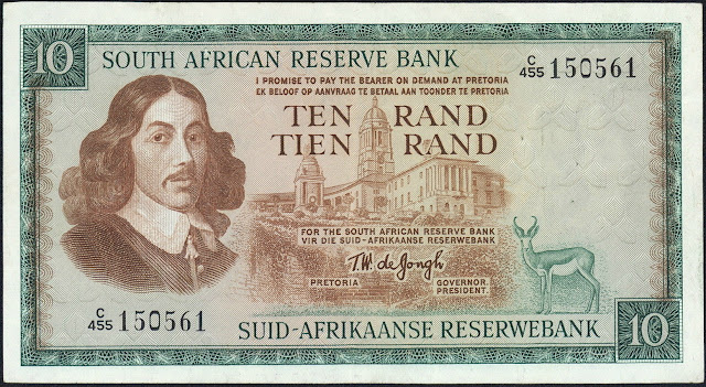 South Africa Currency 10 Rand banknote 1967 Jan van Riebeeck