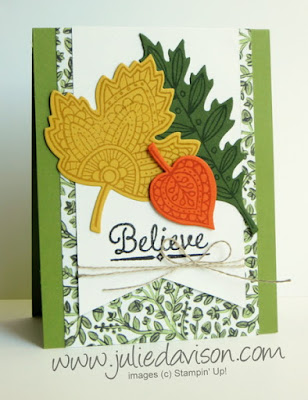 Stampin' Up! Lighthearted Leaves + Into the Woods DSP Fall Autumn Card #stampinup www.juliedavison.com
