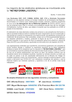 La mayoría de los sindicatos andaluces se movilizarán ante la “NO REFORMA LABORAL”