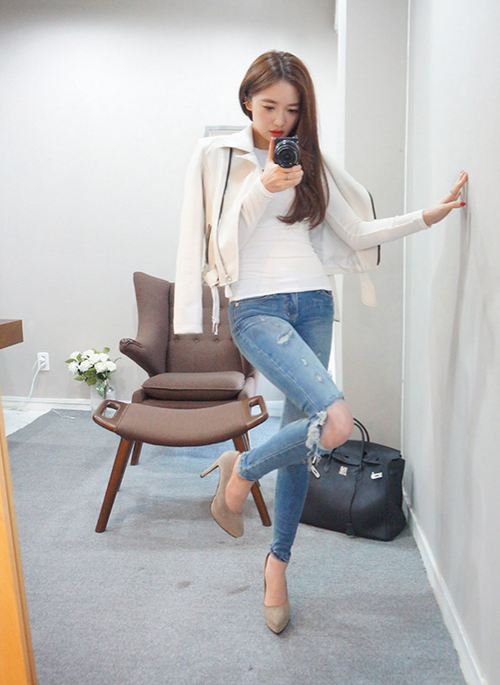[Chuu] Ripped Knees Light Blue Skinny Jeans | KSTYLICK - Latest Korean ...