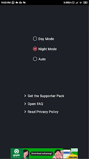 mode night mode untuk tampilan hitam atau dark mode