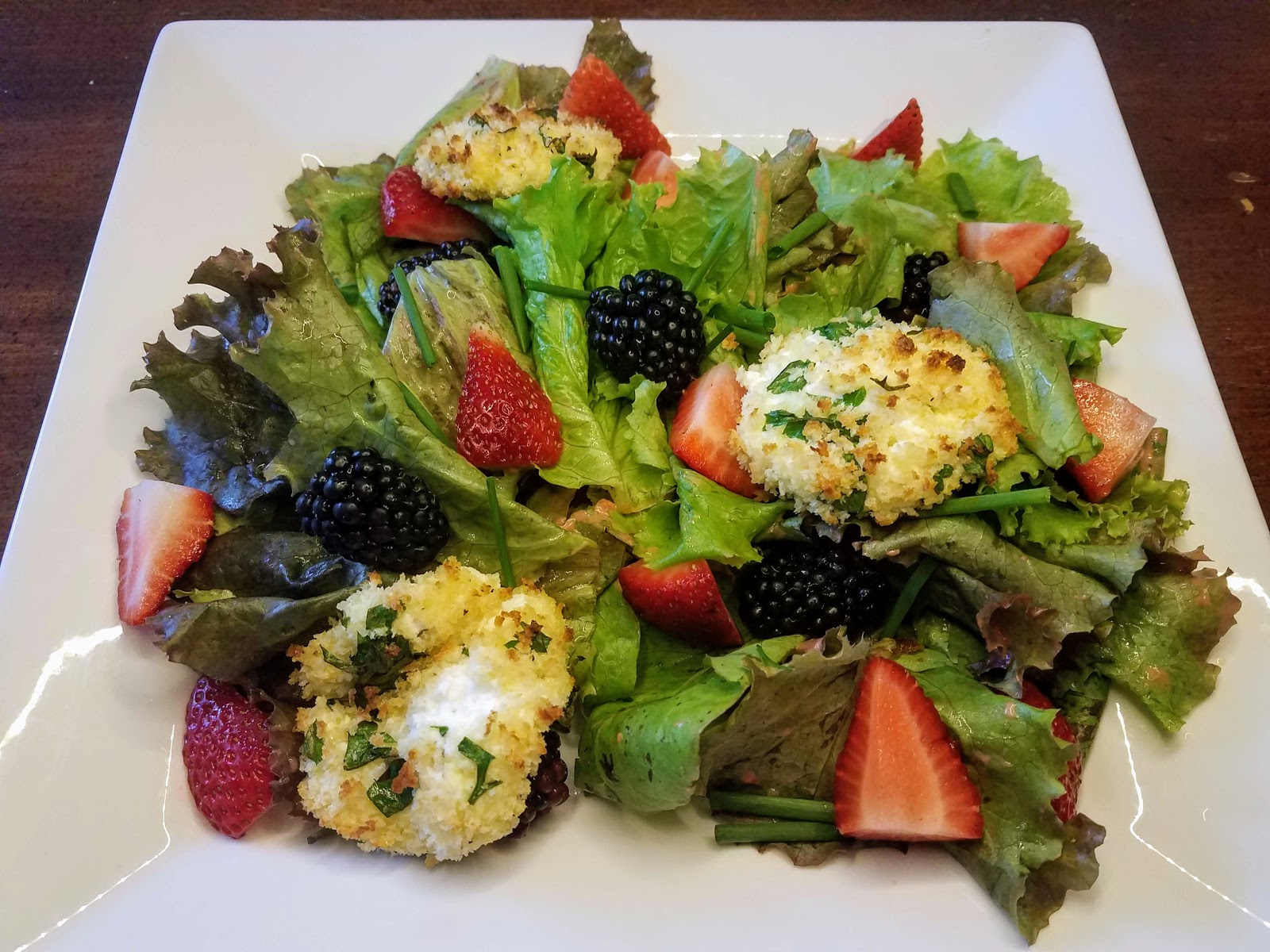 Salad with Goat Cheese Medallions + Goumi Berry Vinaigrette