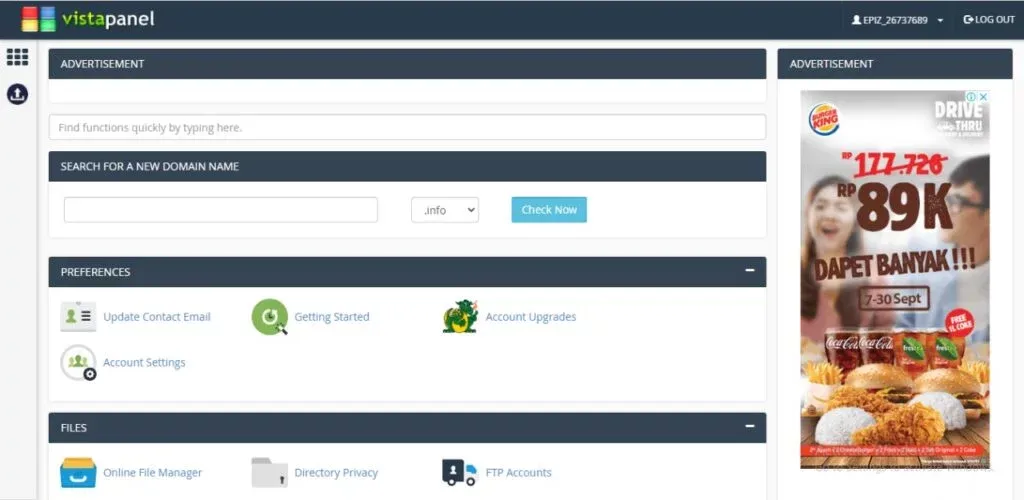 cPanel Infinity Free