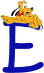 Alfabeto de personajes de Disney con letras azules E.