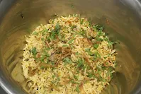 Layering rice for veg biryani recipe