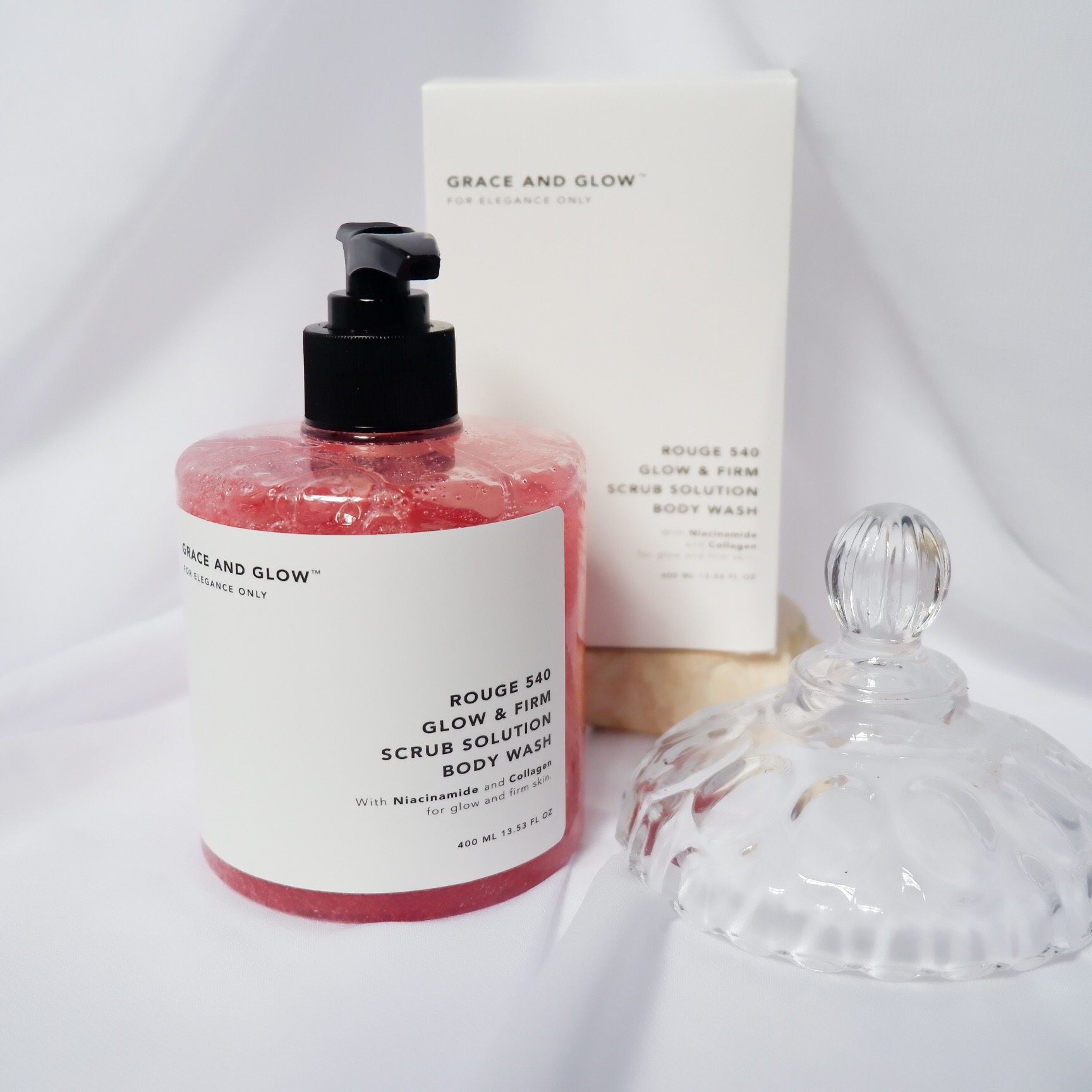 REVIEW GRACE AND GLOW GLOW&FIRM SCRUB SOLUTION BODY WASH, ANTI OIL