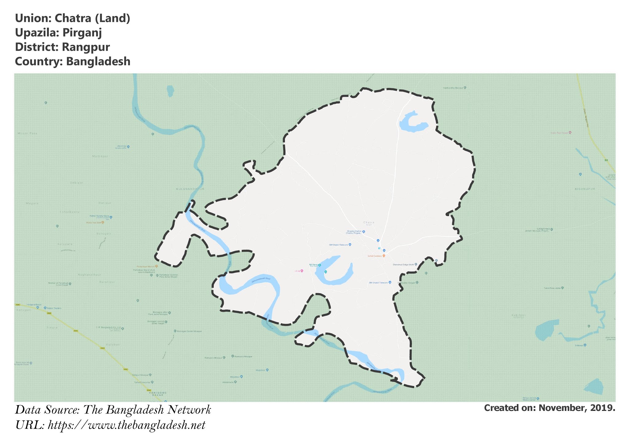 Map of Chatra of Pirganj Upazila Map of Chatra of Rangpur, Bangladesh.