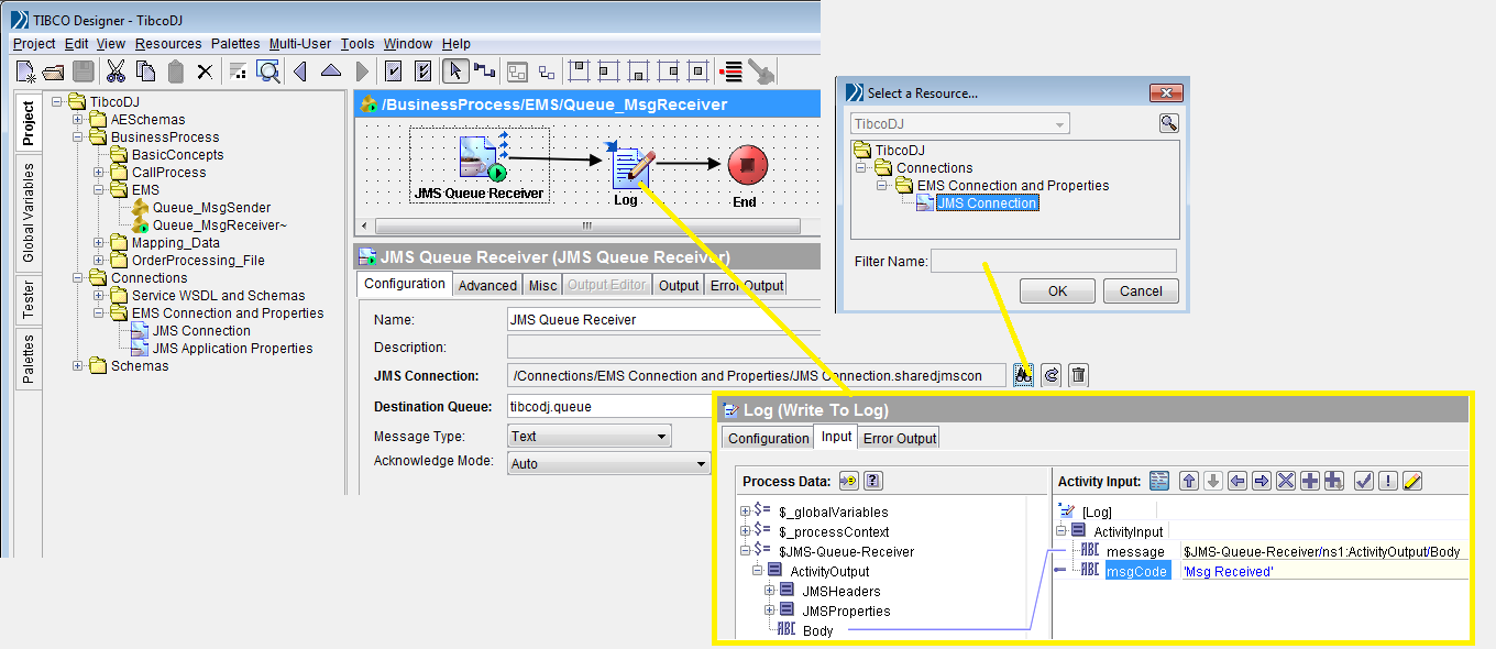 Mule ESB Tutorials Working with JMS Palettes In TibcoBW Process