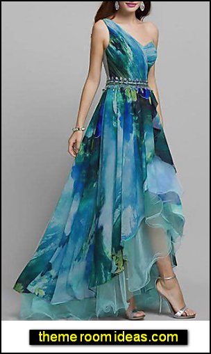 Cocktail Party Prom Elegant Asymmetrical Swing Dress - Geometric Print One Shoulder Red Green Cocktail Party Prom Elegant Asymmetrical Swing Dress - Geometric Print One Shoulder Red Green