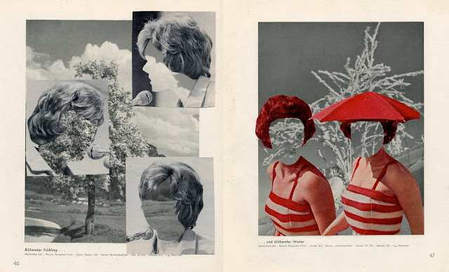 Collage of mountains and women from vintage book