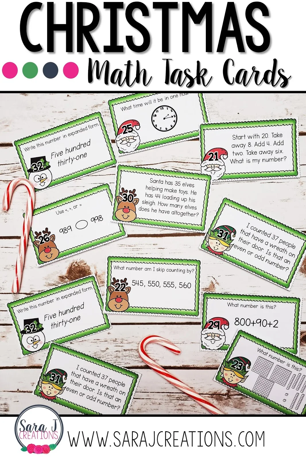 Christmas math task cards are SO fun for reviewing a variety of topics. From place value, to time and money, to addition and subtraction, to story problems all with a fun Christmas theme! Designed for second grade but could work for third grade too!