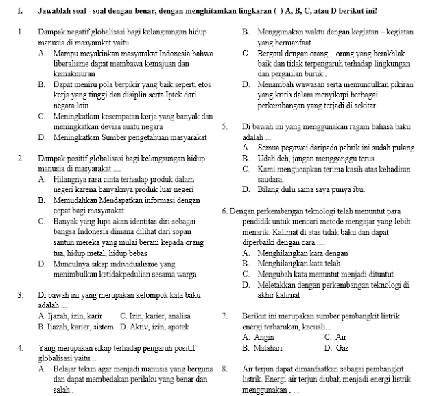 Soal Semester Tema 4 Kelas 6 SD/MI