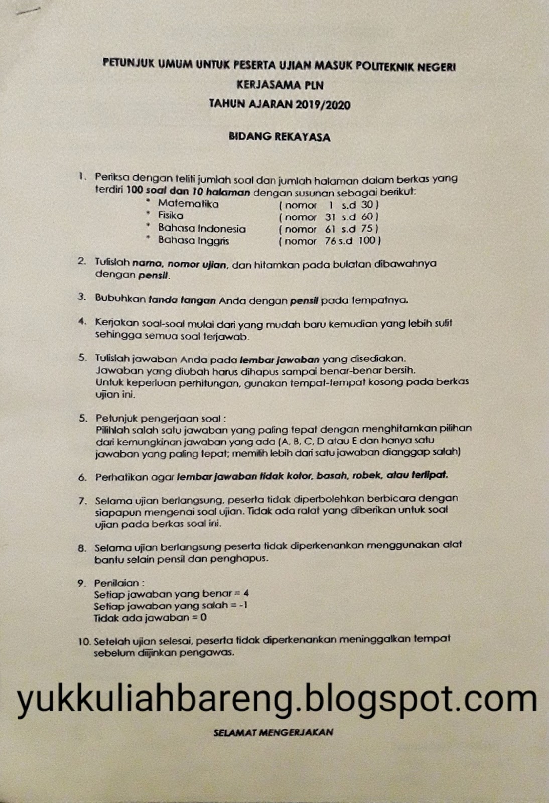 Soal Dan Jawaban Tes Akademik Kelas Kerjasama Pln Persero Polinema Politeknik Negeri Malang