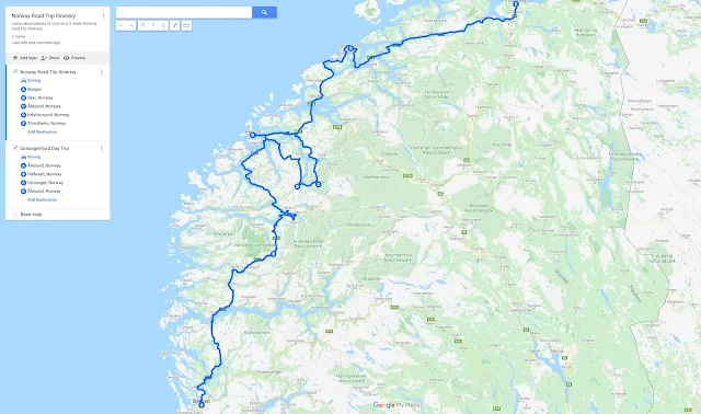 Norway road trip route