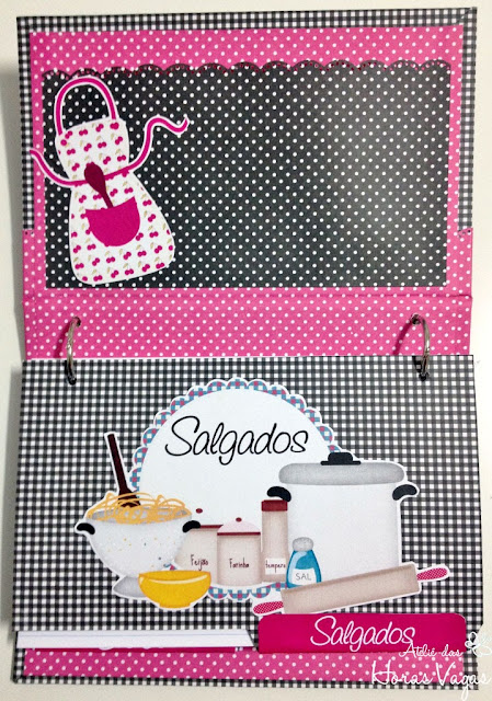 livro de receitas fichário personalizado artesanal cozinha preto branco e pink caderno de culinária scrap scrapbook scrapbooking feminino delicado