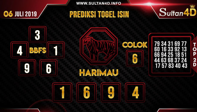 PREDIKSI TOGEL ISIN SULTAN4D 06 JULI 2019