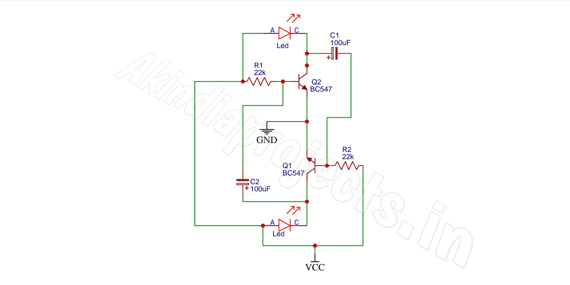 SIMPLE FLIP FLOP LED FLASHER CIRCUIT DIAGRAM // Using Bc547 Transistor