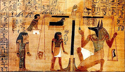 Juicio Final de Osiris que aparece en el Libro de los Muertos. Arte antiguo Egipto.