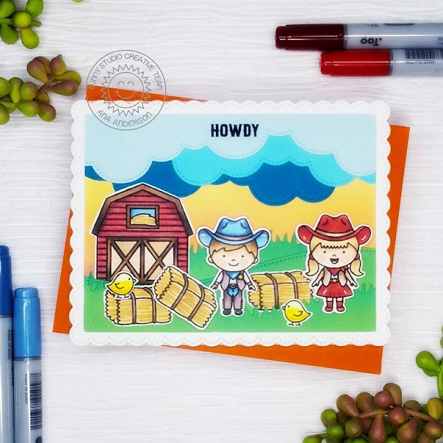 Sunny Studio Stamps: Little Buckaroo Slimline Dies Fancy Frames Friendship Card by Ana Anderson